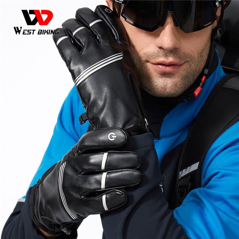 Изображение товара: Теплые зимние велосипедные перчатки, ветрозащитные велосипедные перчатки для мужчин, для бега, катания на лыжах, скалолазания, спортивные перчатки, WEST BIKING