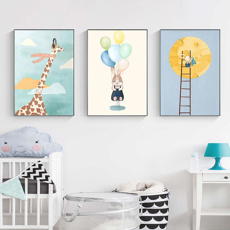 Изображение товара: Милый жираф кролик луна воздушный шар мотоцикл настенная живопись холст скандинавские плакаты и принты настенные картины для декора детской комнаты