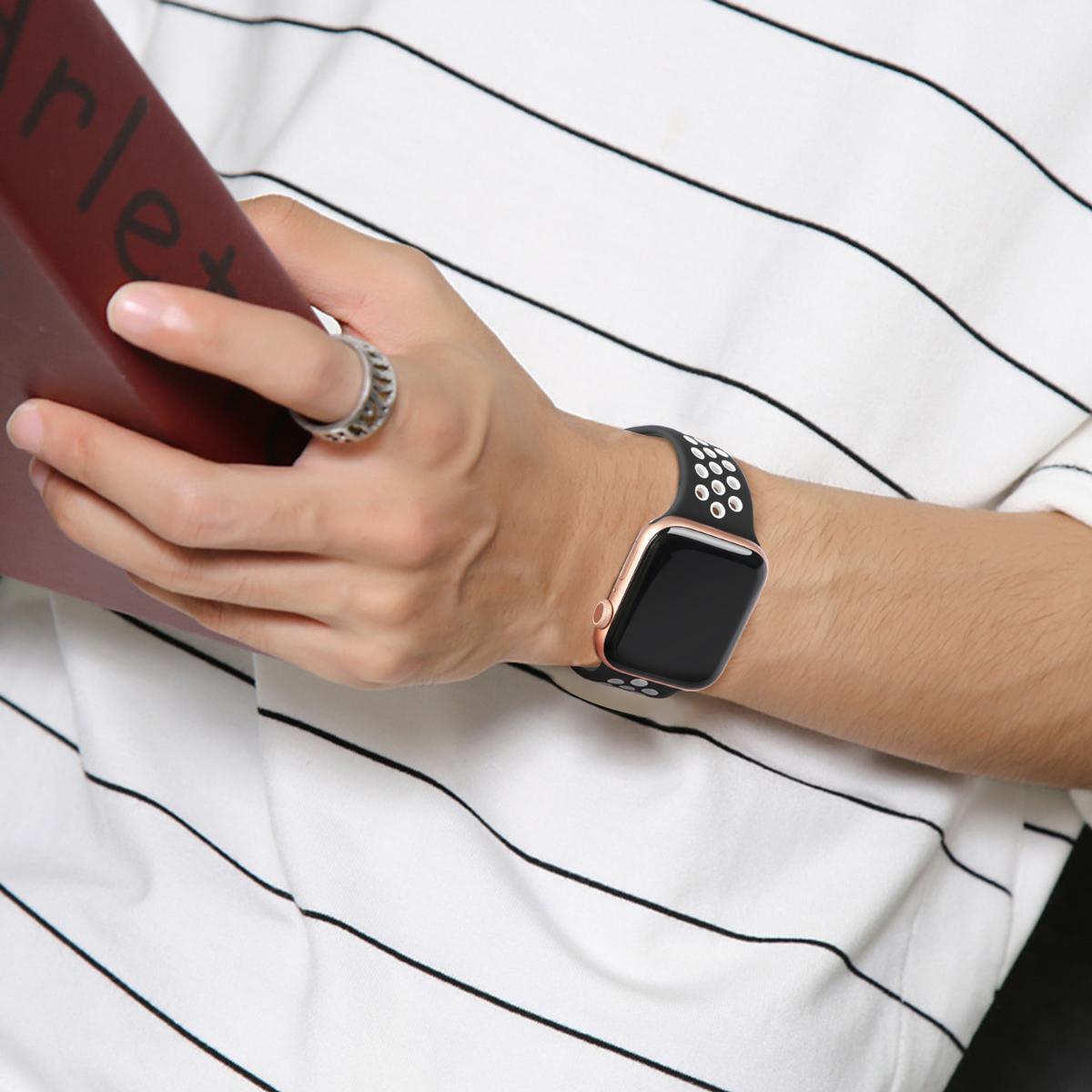 Изображение товара: Ремешок силиконовый для Apple Watch Sport Band series 6 se 5 4 3, Воздухопроницаемый мягкий браслет для apple watch band 38 мм 42 мм 44 мм 40 мм