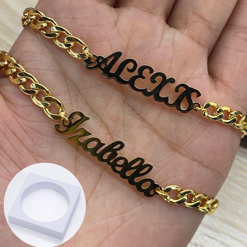 Изображение товара: Золотые браслеты с именем на заказ, браслет из нержавеющей стали с именем на заказ, браслет для женщин и мужчин, не выцветает, кубинская цепь, ювелирные изделия в подарок