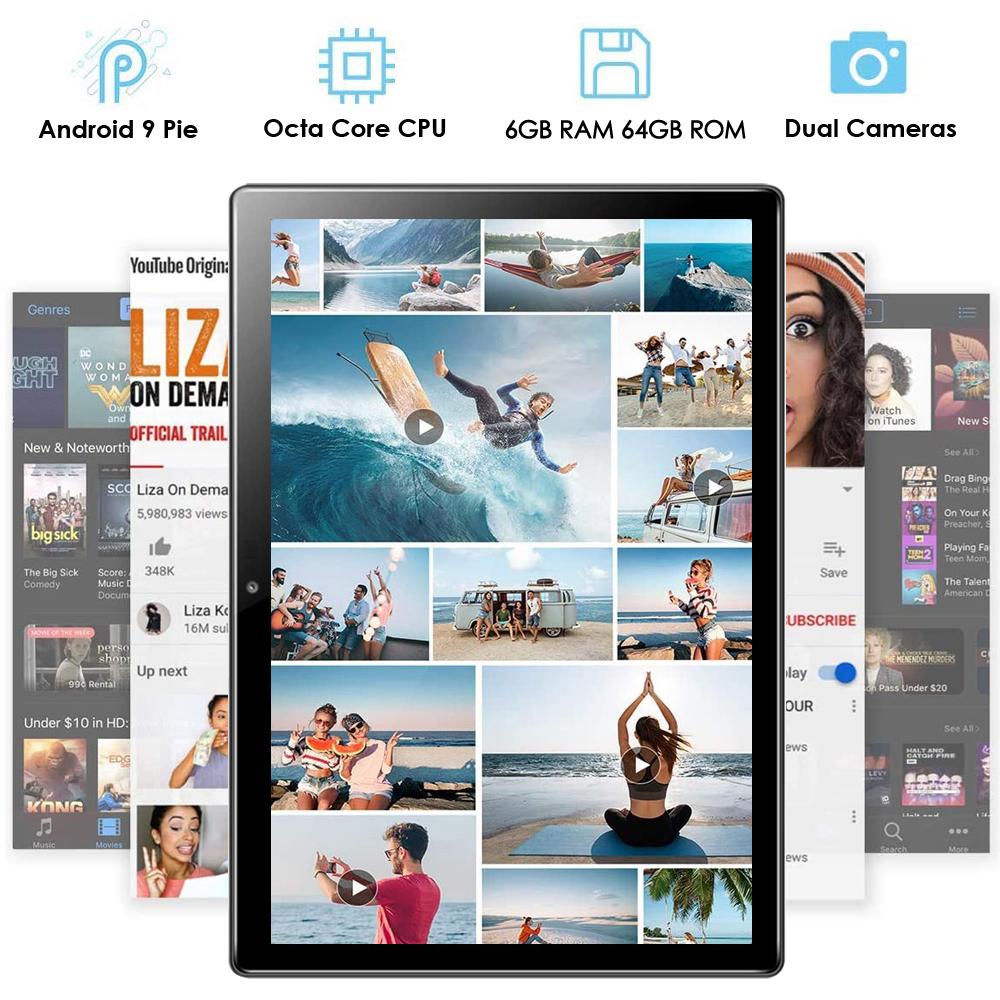 Изображение товара: 2020 Новый Wifi планшет 10 дюймов Восьмиядерный Android 9,0 6 Гб RAM 64 Гб ROM 1280x800 HD экран 5.0MP камеры 4G LTE телефон планшет GPS