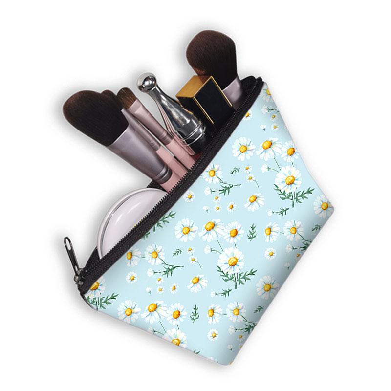 Изображение товара: Женская косметичка с принтом маргаритки/подсолнуха, Повседневная сумка для хранения с цветочным рисунком для девочек, женская сумка для путешествий, косметичка, светильник