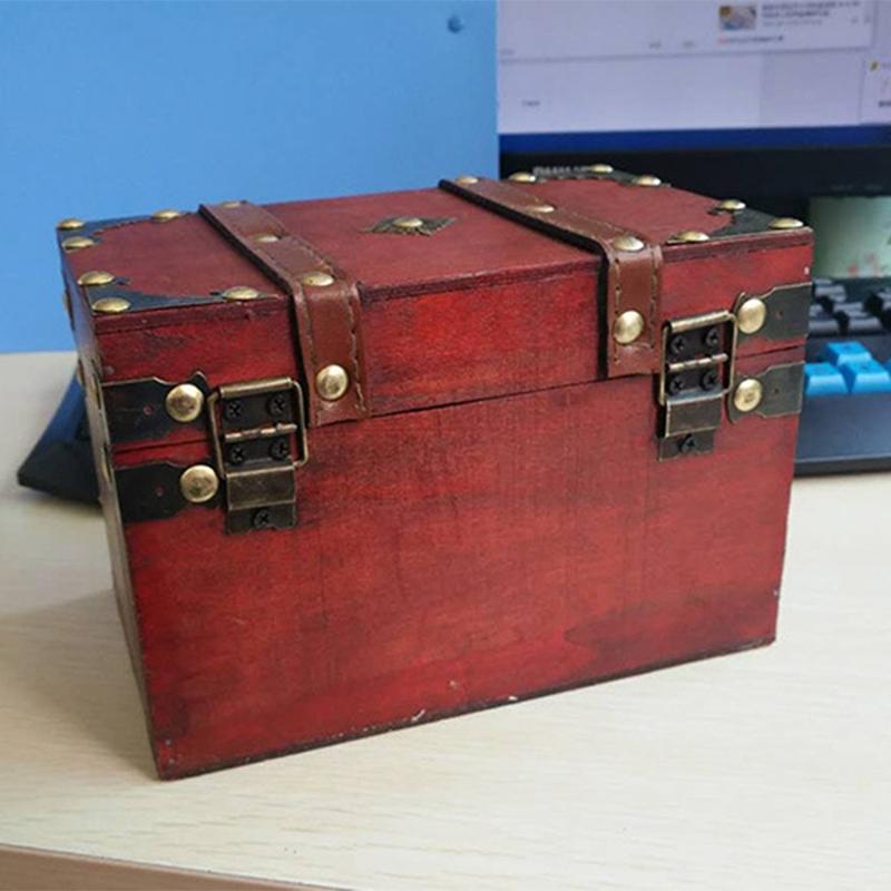 Изображение товара: Ретро Сундук с замком, винтажная деревянная коробка для хранения, антикварный стиль, ювелирный органайзер для гардероба, шкатулка для ювелирных изделий, коробка для безделушек