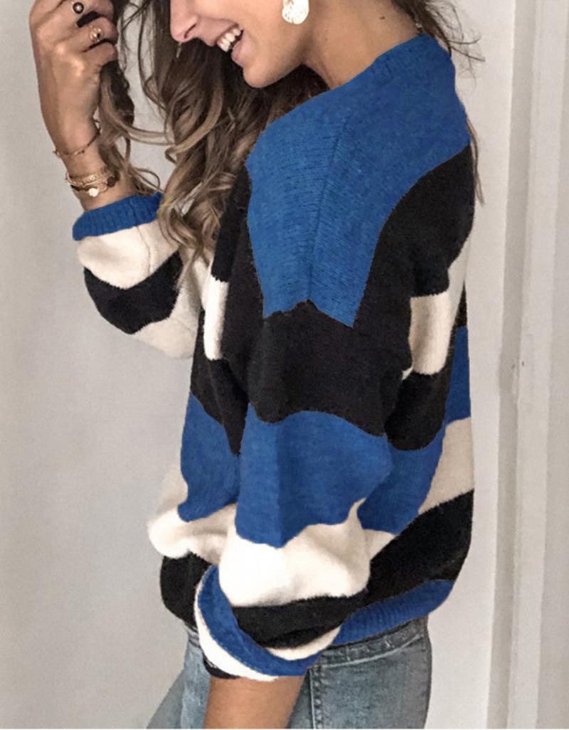 Изображение товара: Женский трикотажный свитер, пуловер контрастных цветов, с длинным рукавом, в полоску, для осени, вязаные джемперы