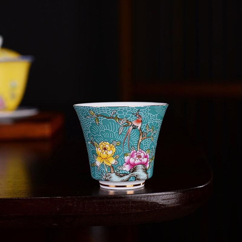 Изображение товара: Фарфоровая чайная чашка ручной работы, керамическая стандартная чайная чашка, чайная чаша, чайная посуда, 50 мл, цветочный узор, декоративный подарок, поставка для хранения