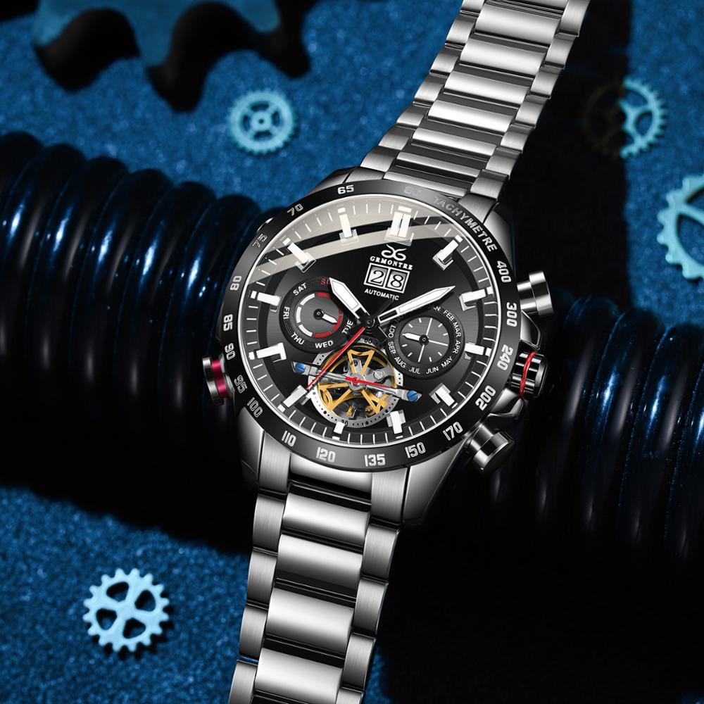 Изображение товара: Автоматические часы для мужчин, мужские часы, механические Спортивные часы, мужские часы с турбийоном из нержавеющей стали, мужские часы 2020 GRMONRE