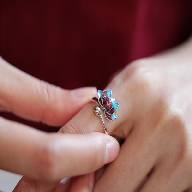 Изображение товара: Кольцо женское из серебра 925 пробы, с синим фиолетовым цветком, винтажные ювелирные изделия, с кристаллом и зеленым листом, женские обручальные кольца