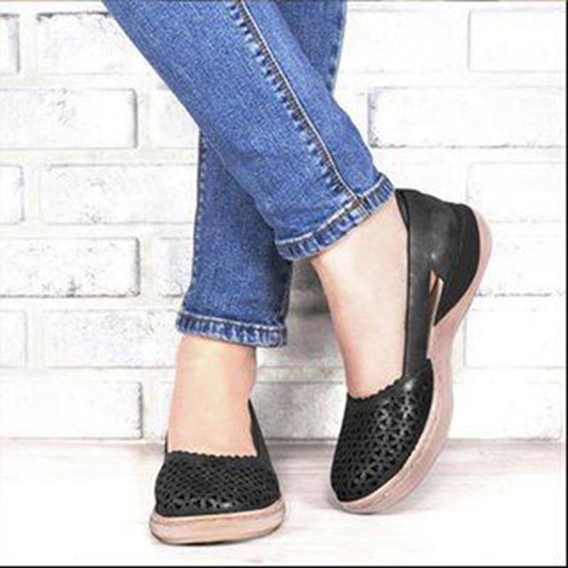 Изображение товара: Women Wedges Sandals Hollow Out PU Vintage Woman Shoes Slip On Casual Sewing Ladies Sandal Female Plus Size Summer
