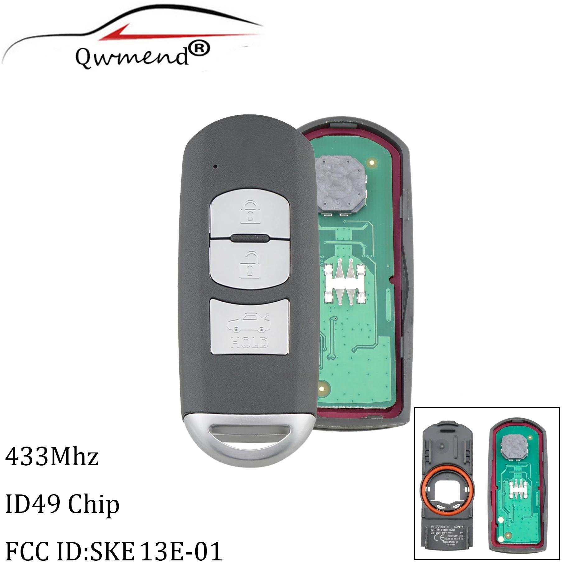 Изображение товара: QWMEND SKE13E-01 для ключа к автомобилю Mazda 433 МГц ID49 чип смарт-ключи для Mazda CX-3 CX-5 Axela Atenza Автомобильный Дистанционный ключ 3 кнопки