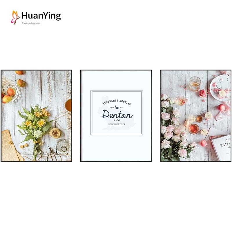 Изображение товара: Современные цветы с десертами и напитками, Картина на холсте, постер на завтрак в скандинавском стиле, настенные картины, декор для столовой, гостиной