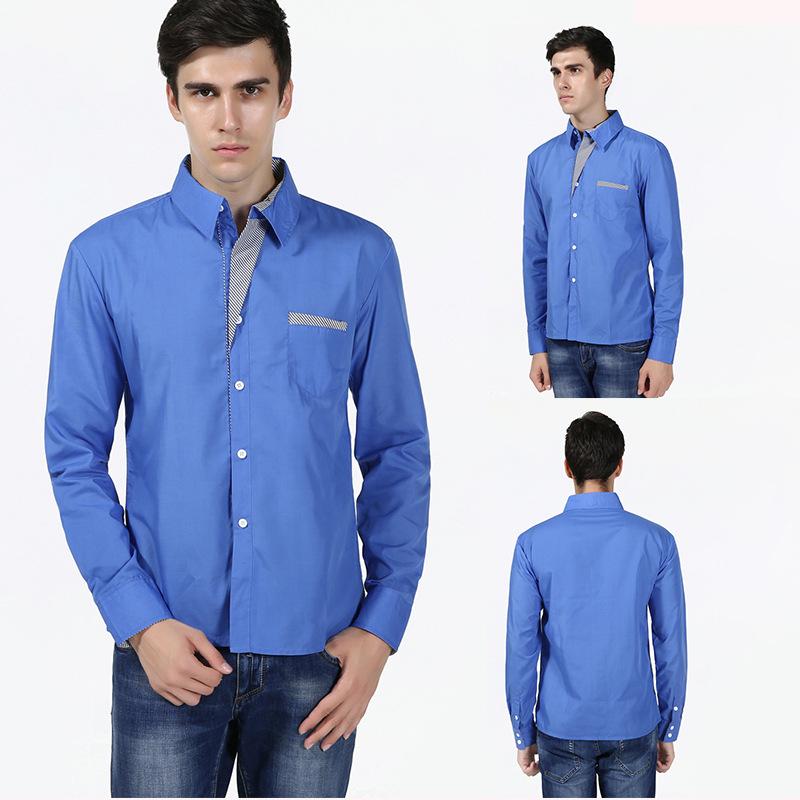 Изображение товара: Рубашка мужская контрастных цветов, однобортная классическая с длинным рукавом, большие размеры