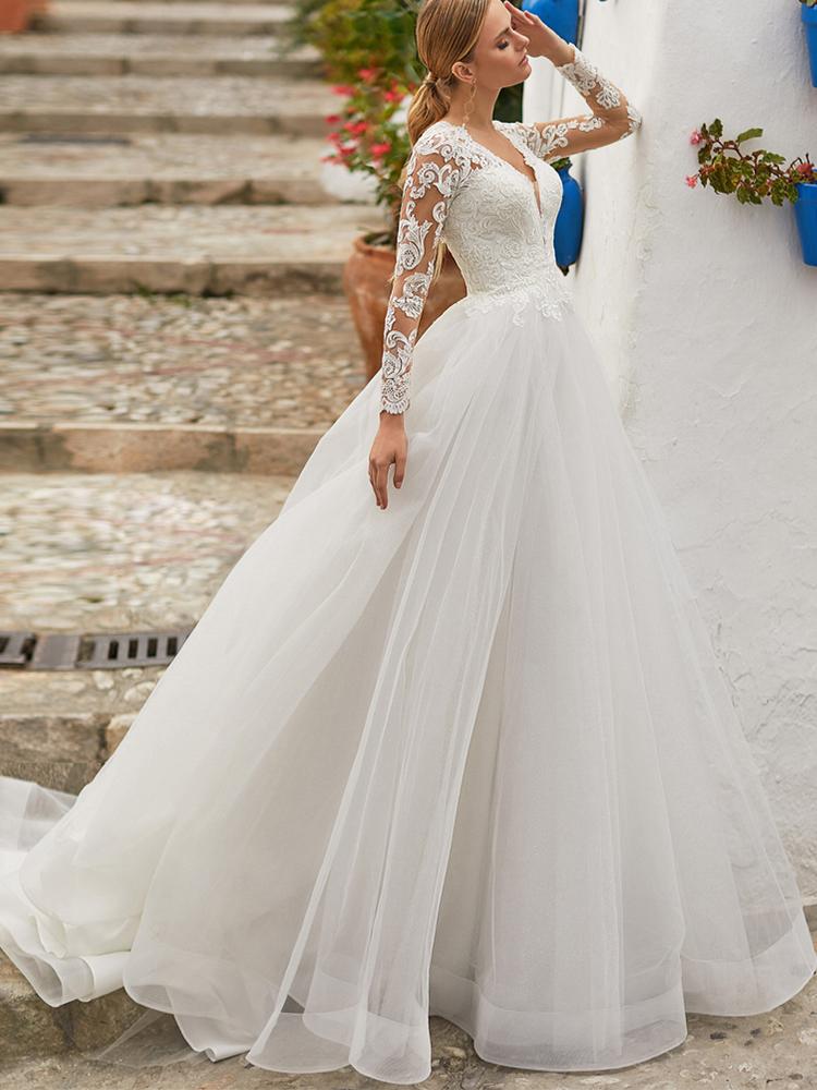 Изображение товара: Свадебное платье с пуговицами A65, с V-образным вырезом, на пуговицах, в стиле бохо, на заказ, элегантные кружева