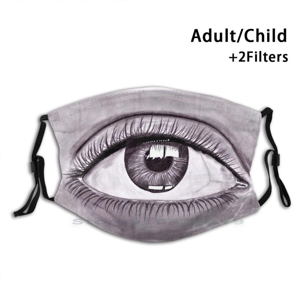 Изображение товара: Многоразовая маска для лица с открытым глазом и фильтрами, детская маска для скетчинга глаз с рисунком открытых глаз, эмоций, любви, грустных татуировок, детали для красоты девочек