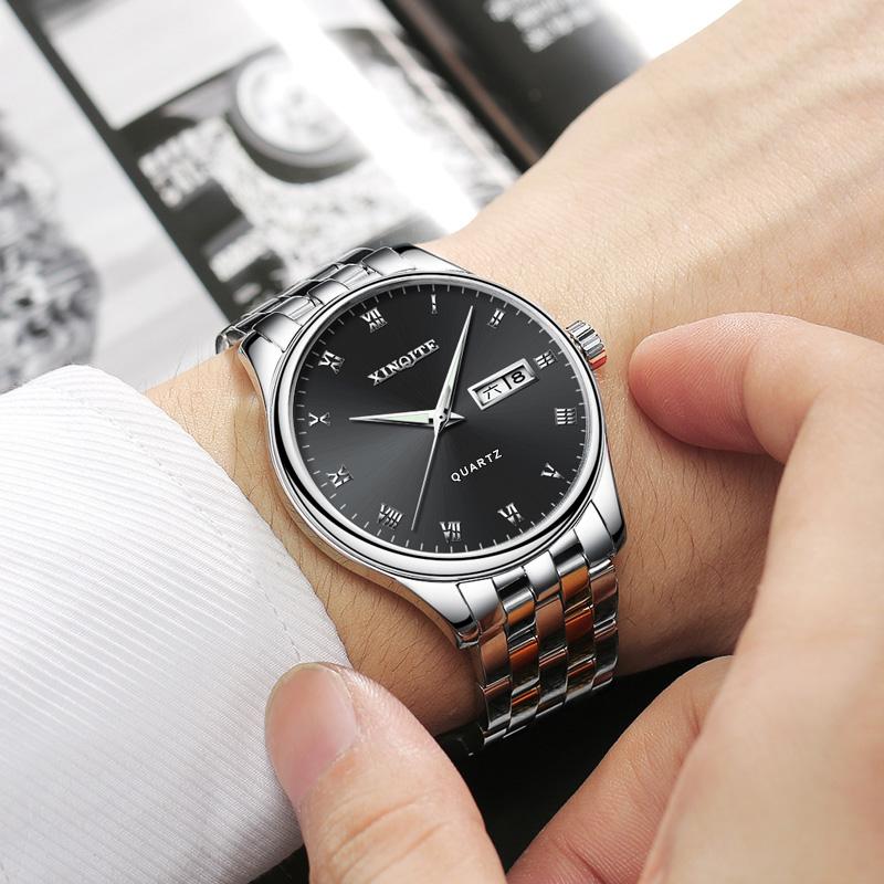 Изображение товара: Новые мужские часы XINQITE, роскошные высококачественные кварцевые спортивные часы, мужские часы из нержавеющей стали, водонепроницаемые, с автоматической подсветкой даты