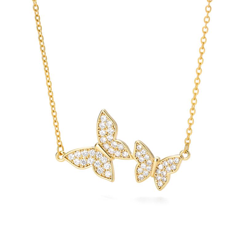 Изображение товара: Милый кулон-бабочка, Длинное колье с золотистыми камнями из циркония, колье, яркое ожерелье, рождественское ожерелье