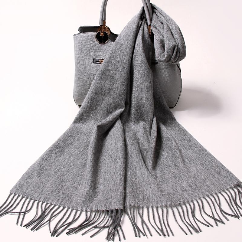 Изображение товара: Шарф женский из 100% шерсти, 2021 фирменные шали и палантины для женщин, мягкий теплый шейный платок из пашмины, однотонные зимние шарфы из чистой шерсти