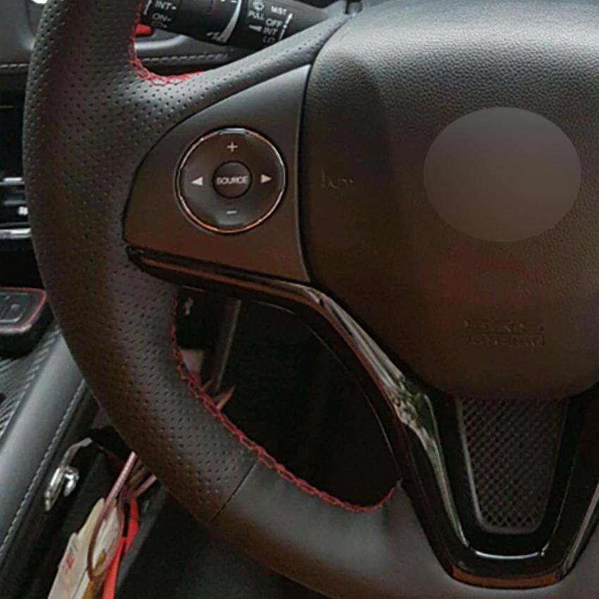 Изображение товара: Красный маркер, натуральная кожа черного цвета, противоскользящий чехол рулевого колеса автомобиля для Honda Fit 2014-2019 City 2014-2019 Jazz 2014-2019