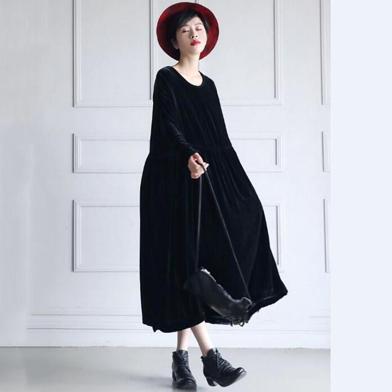 Изображение товара: Осень 2022, женские длинные велюровые вечерние платья макси, зимнее повседневное бархатное платье с длинным рукавом, винтажные платья