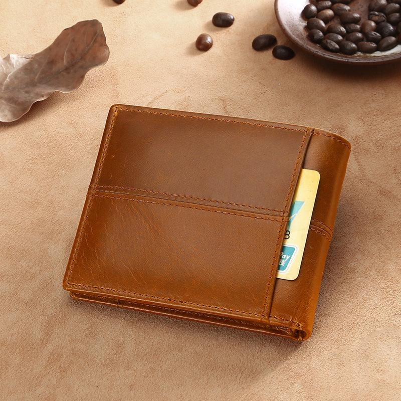Изображение товара: Мужской кошелек из натуральной кожи, короткий кошелек в винтажном европейском стиле с отделениями для 16 карт, мужской RFID-кошелек