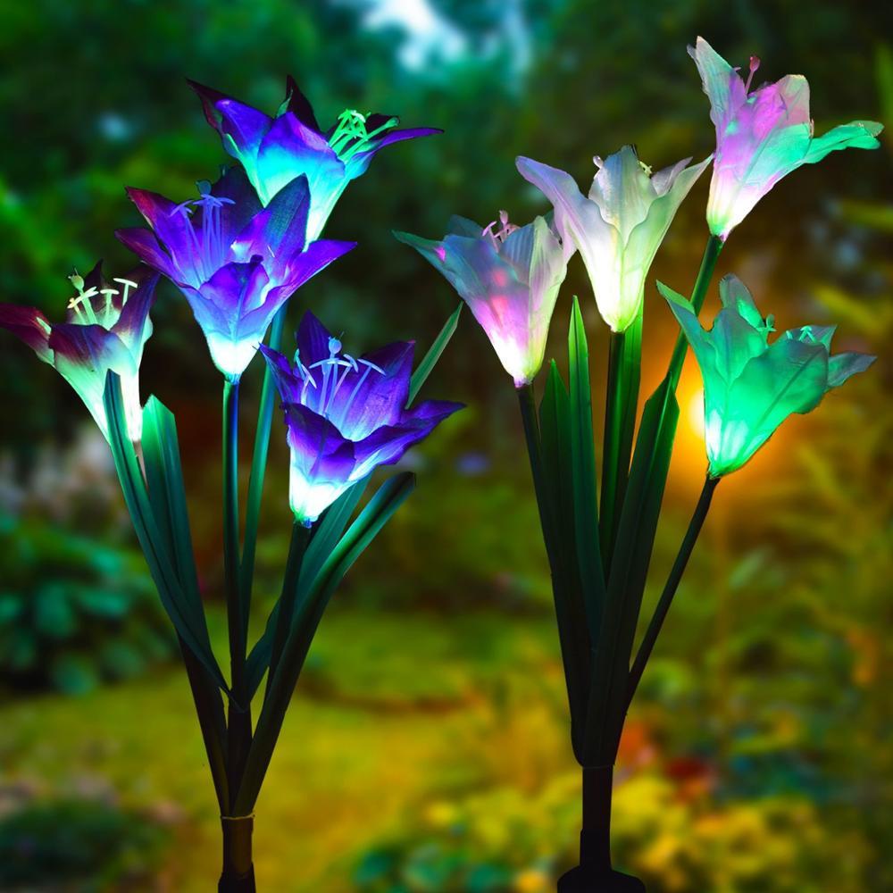 Изображение товара: Светодиодный светильник на солнечной батарее, уличный водонепроницаемый искусственный цветок, садоводство, зеленое украшение, сказочный уличный пейзаж для загородного дома
