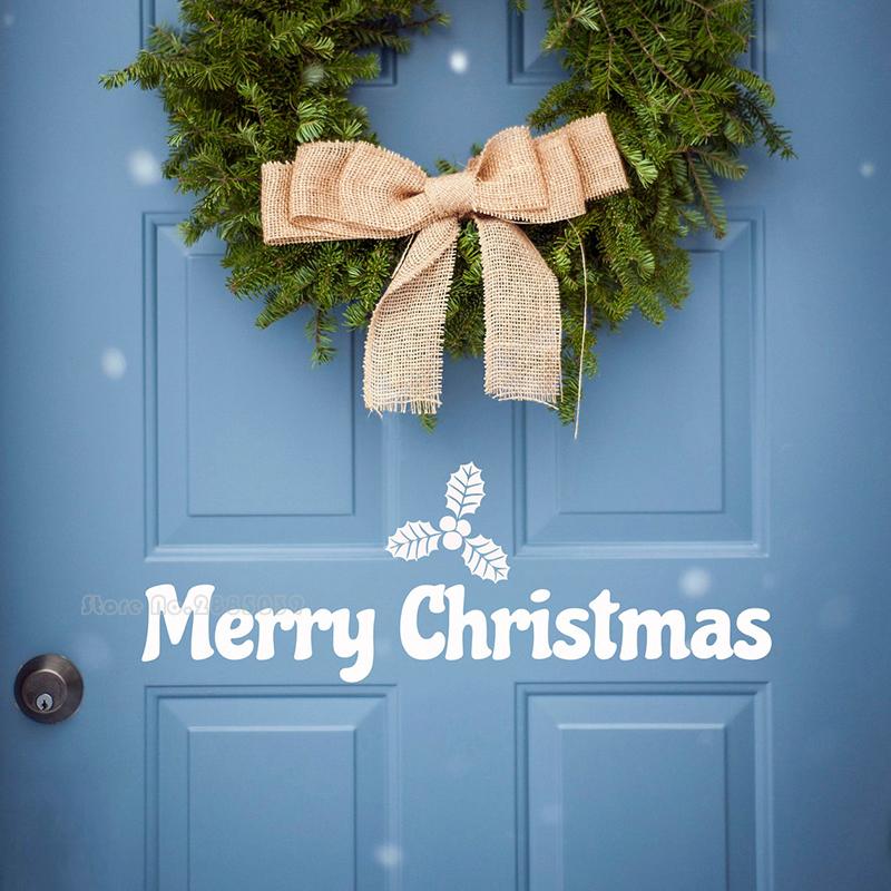 Изображение товара: Виниловые наклейки на дверь с изображением листьев, Рождественский Декор для гостиной, рождественские наклейки на стену, украшение для дома LL2200