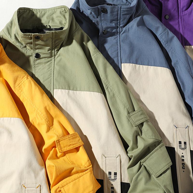 Изображение товара: Мужская Уличная одежда куртка мужская фиолетовая Лоскутная свободная ветровка Хип-хоп Японская уличная одежда мужские куртки для мужчин 2020 осень