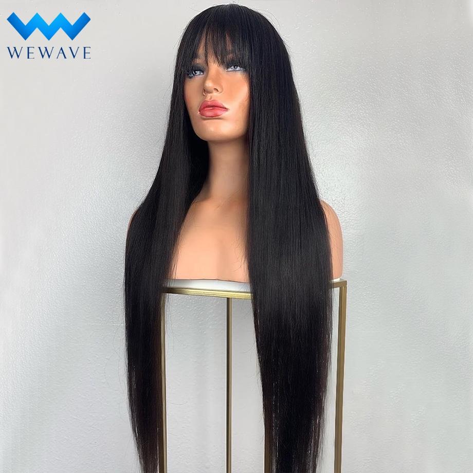 Изображение товара: Парик с челкой, человеческие волосы, короткие бобные парики для черных женщин, бразильские прямые волосы с полным покрытием, 30 дюймов, 100% Искусственные человеческие волосы