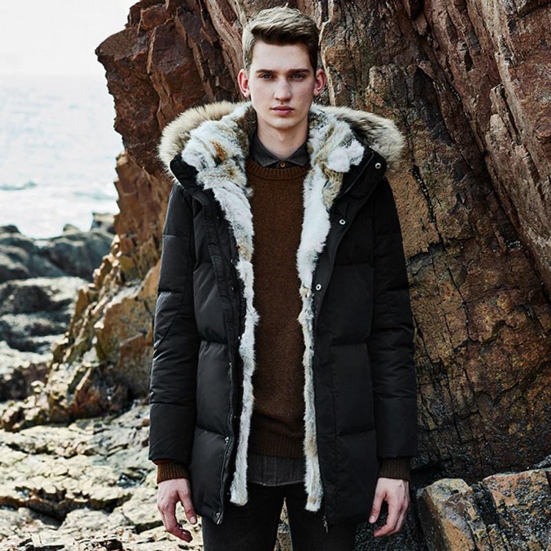 Изображение товара: Зима 2020, мужская теплая куртка с толстой кожаной подкладкой, Мужская Зимняя парка с капюшоном, пальто на утином меху