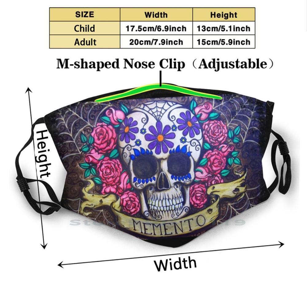 Изображение товара: Многоразовая маска для лица Memento с фильтрами, для детей, день мертвецов, Череп, цветы, тату, мигание