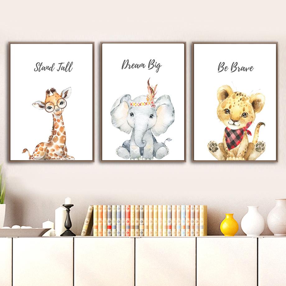 Изображение товара: Жираф, слон, Зебра, Лев, Бегемот, настенная Картина на холсте, скандинавские постеры и принты, настенные картины, декор для детской комнаты