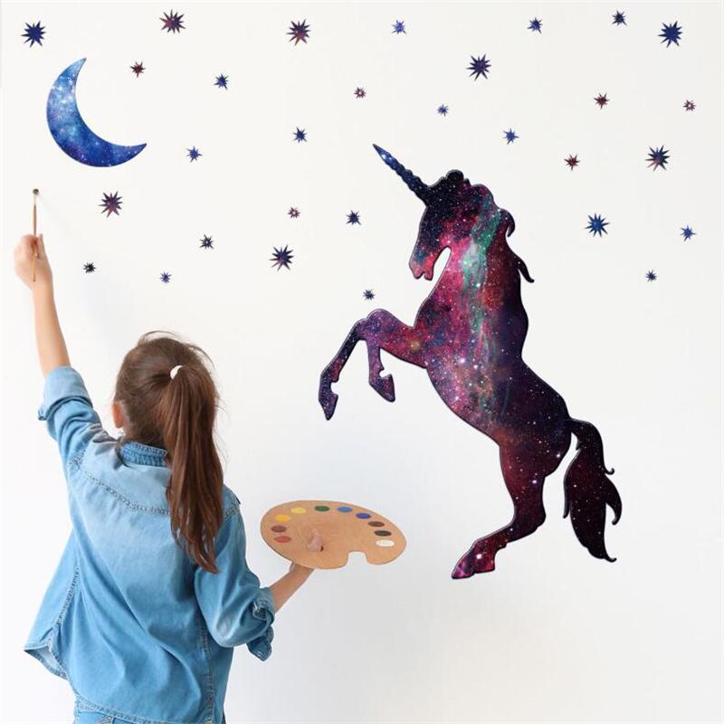 Изображение товара: Звезда Единорог наклейки на стену для детской комнаты детского сада Украшение стены спальни двери наклейки на двери