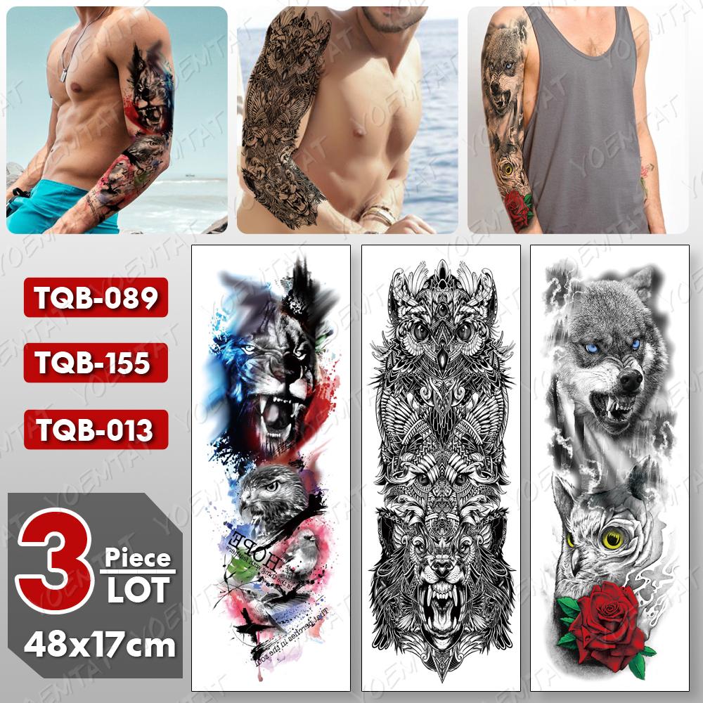Изображение товара: 3 шт./лот, большой рукав, татуировка, Лев, тигр, водонепроницаемый, Временные татуировки, наклейка, волк, король, боди, полный искусственный тату, для женщин и мужчин