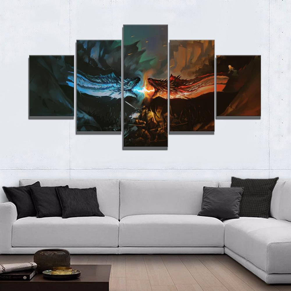 Изображение товара: Модульная Картина на холсте для домашнего декора ледяной огонь двойной Дракон игра живопись пейзаж художественная комната постер домашняя Картина на холсте