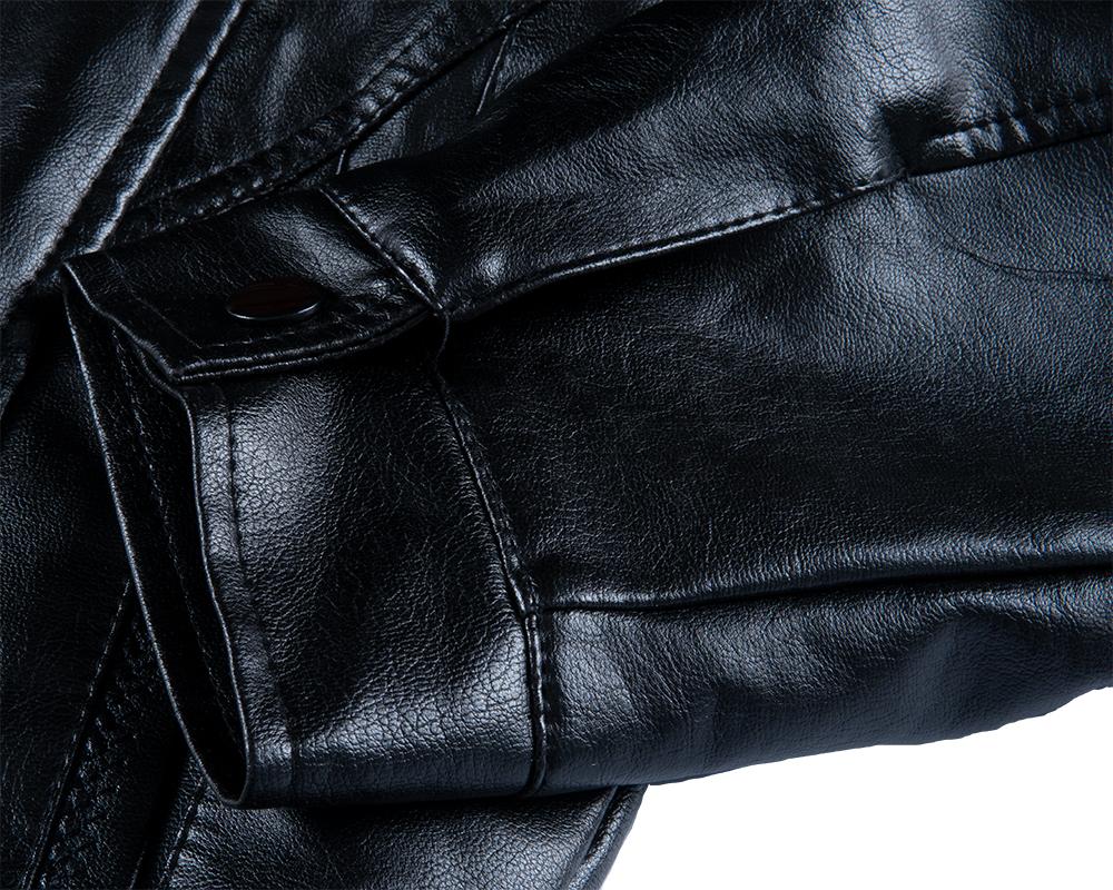 Изображение товара: Мужская куртка из искусственной кожи, осенне-зимняя теплая однотонная Черная куртка с длинным рукавом, мотоциклетная верхняя одежда, 2019