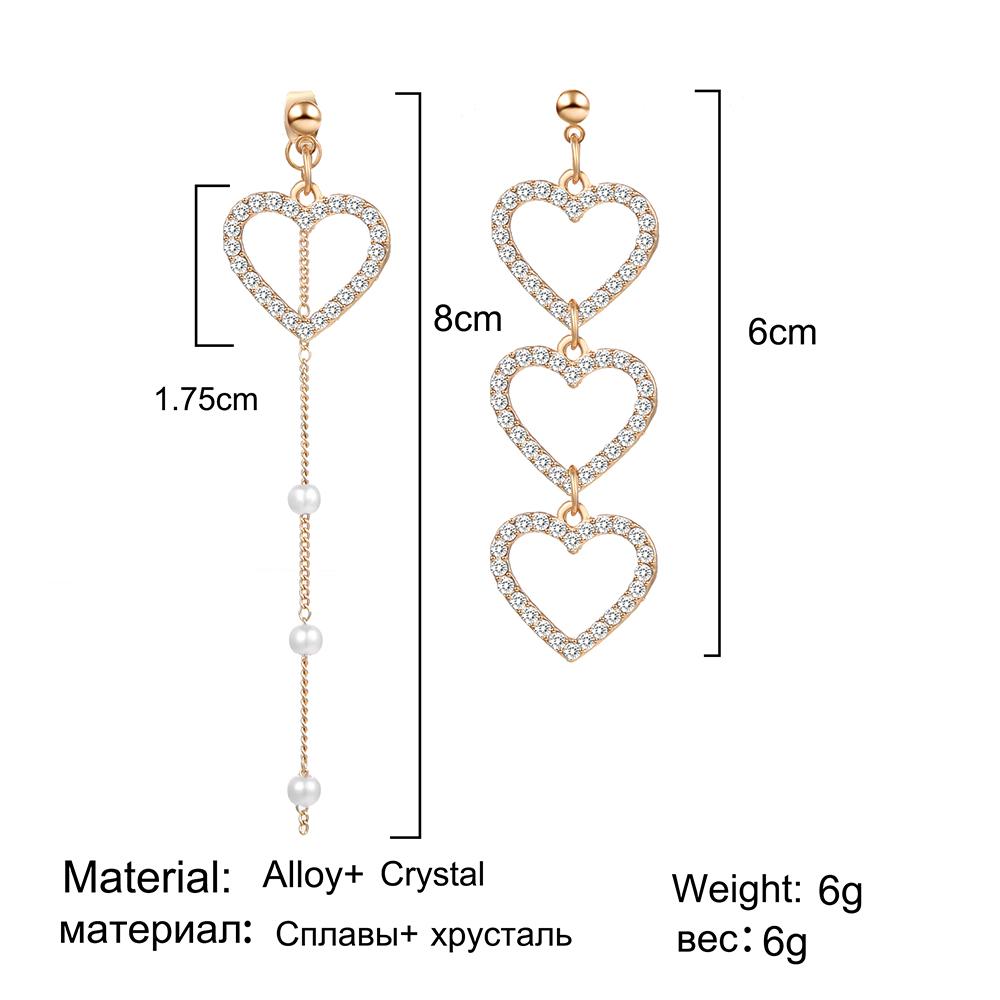 Изображение товара: Новое поступление, модные женские висячие серьги с кристаллами в форме сердца, асимметричные серьги феи, висячие серьги, ювелирные изделия, серьги