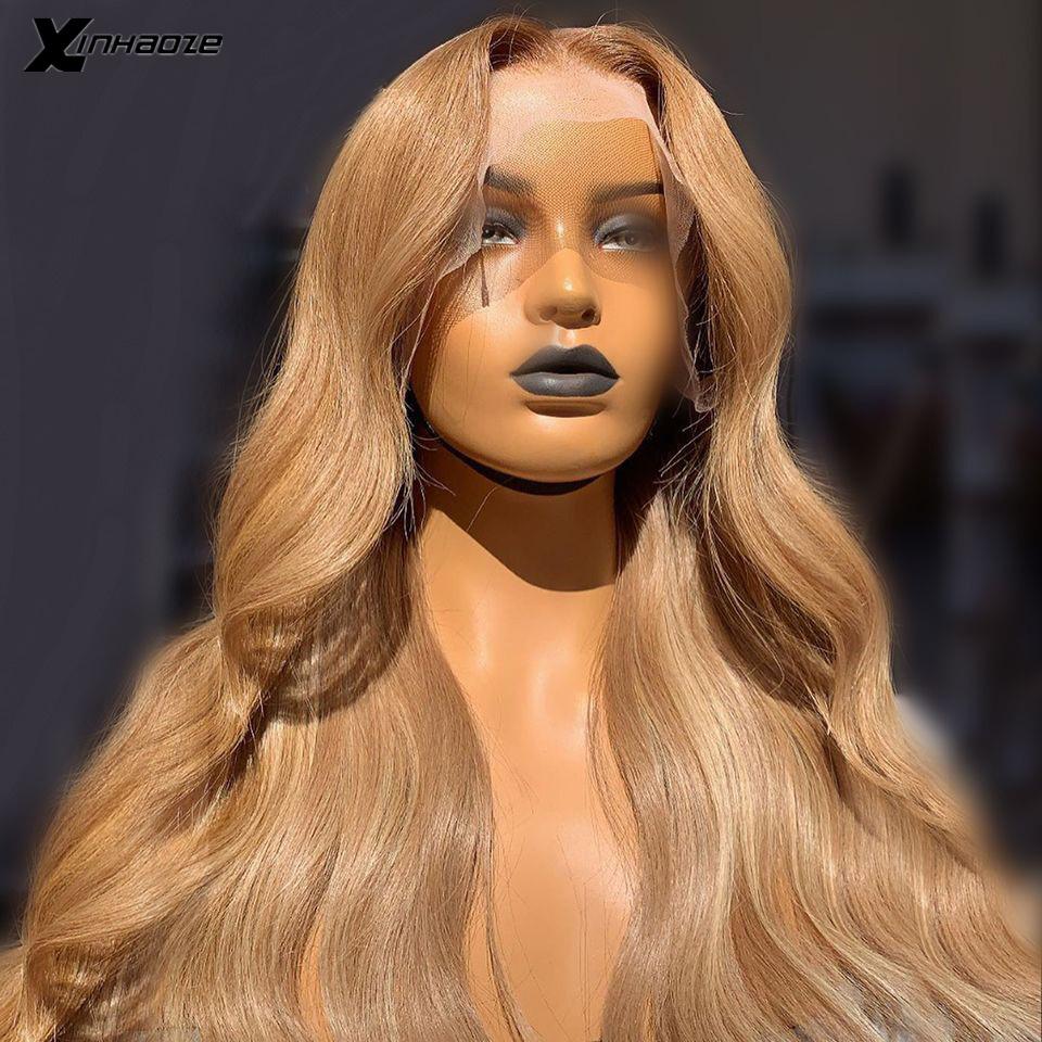 Изображение товара: Светильник-золотистые светлые натуральные волнистые человеческие волосы на шнуровке спереди парики для женщин бразильские человеческие волосы с глубокой частью светлые искусственные волосы