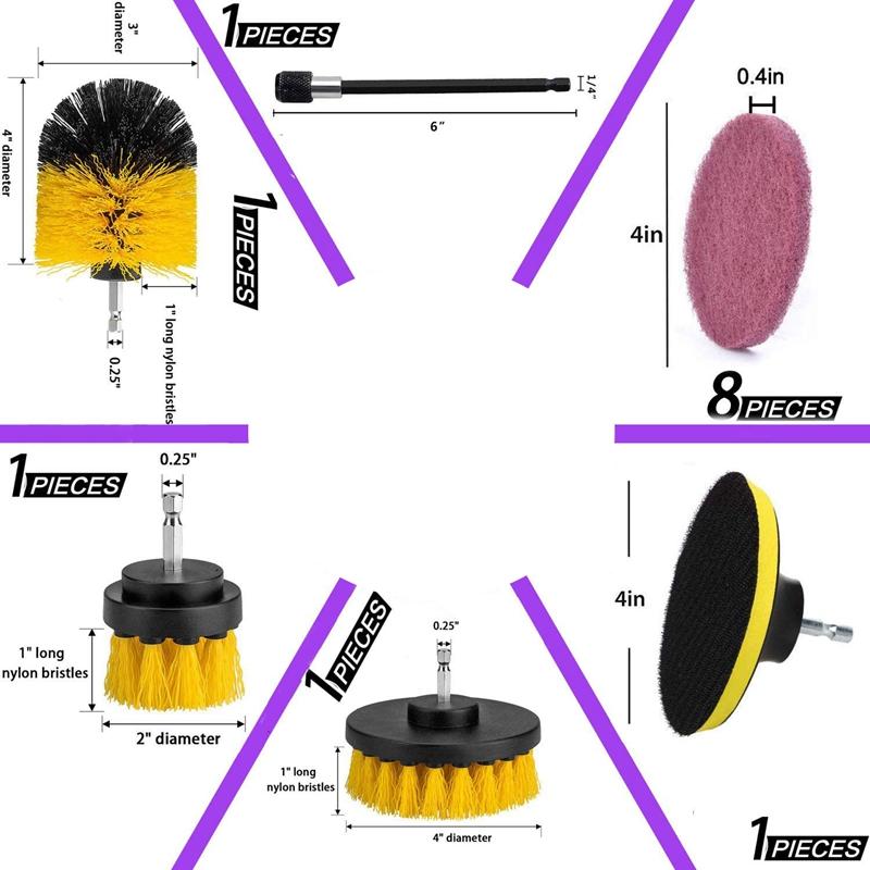 Изображение товара: Горячая 13 шт. насадка для сверлильной щетки скраб колодки щетка для очистки мощный скруббер набор для машины Grout ванная комната ковровая плитка кирпич