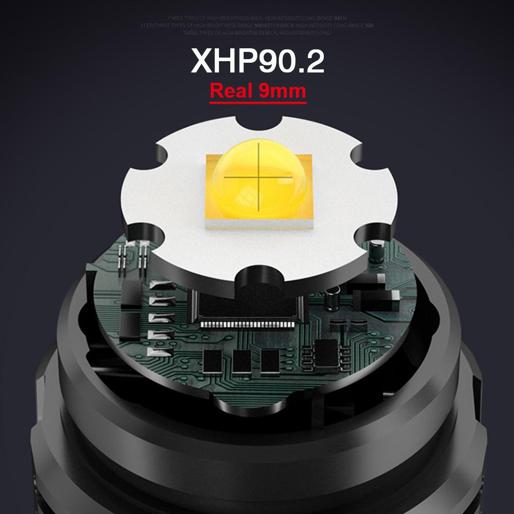 Изображение товара: Яркий самый мощный светодиодный фонарик XHP90.2, фонарик XHP90, тактический фонарь, Перезаряжаемый USB фонарик 18650 XHP50, светодиодный фонарь