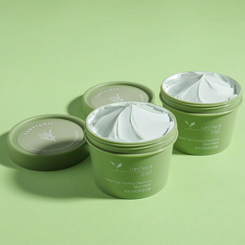 Изображение товара: Green Tea Cooling Cleansing Mud Mask Anti-acne Face Cream Shrink Pores Acne Blackheads Removal Cream Essence Skin Care 100g