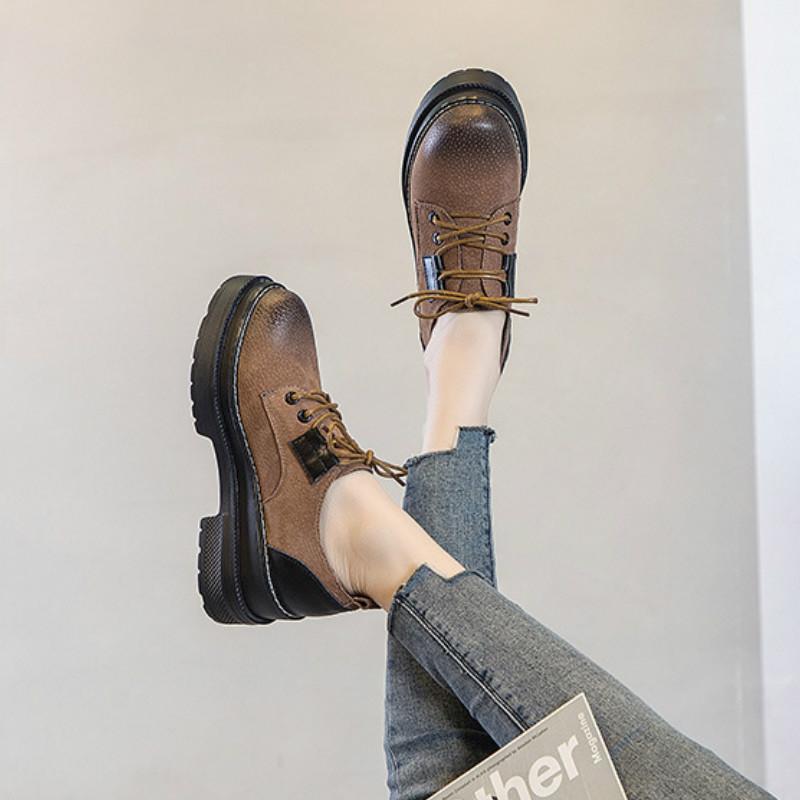 Изображение товара: Женские туфли-лодочки на платформе, из натуральной кожи, с круглым носком, на высоком каблуке 6,5 см