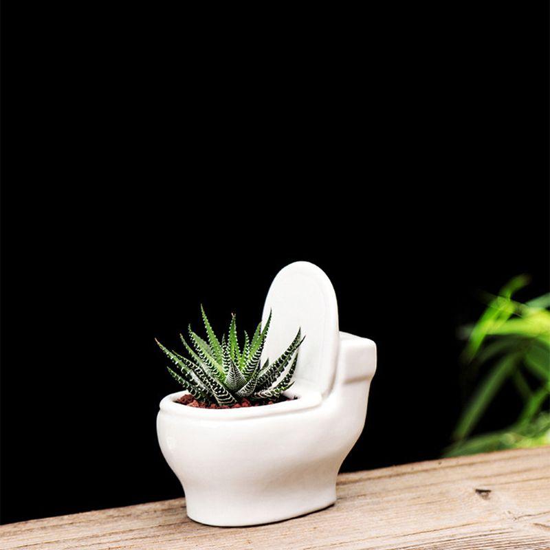 Изображение товара: Креативный мясистый керамический цветочный горшок в форме мини-туалета, садовый домашний декор, цветочный горшок