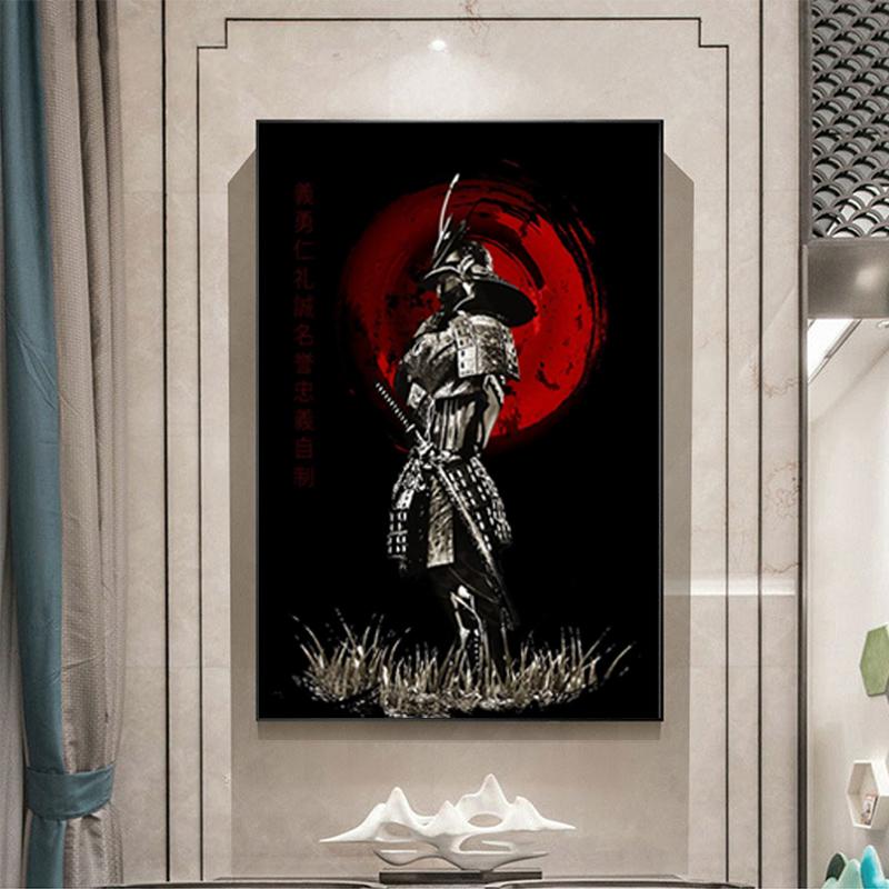 Изображение товара: Настенная Картина на холсте с японским Самураем, мечом, цветами вишни, плакаты, современный фон для кровати для гостиной, домашний декор