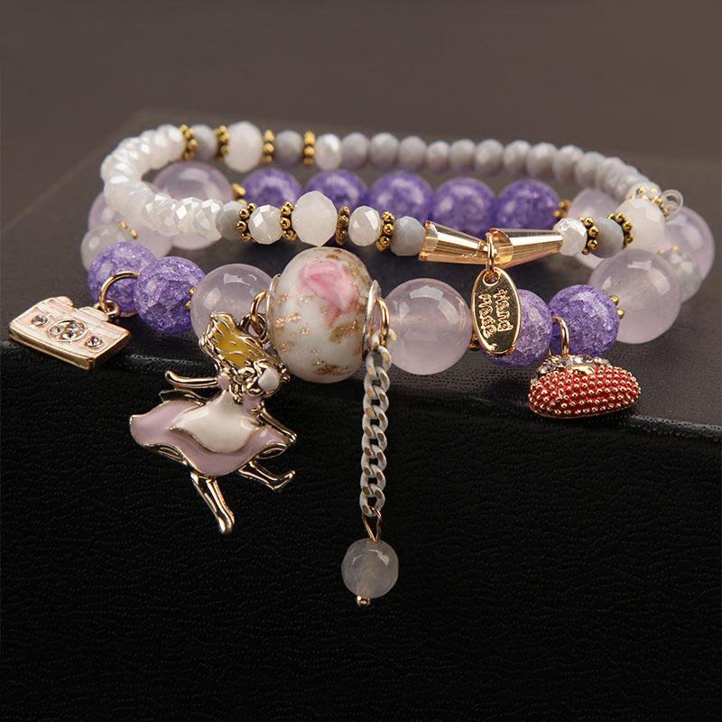 Изображение товара: Корейский маленький свежий Подвеска для дикой танцующей девушки, Многоэлементный Браслет с кристаллами и бусинами на руке, ювелирные изделия, женский браслет для женщин