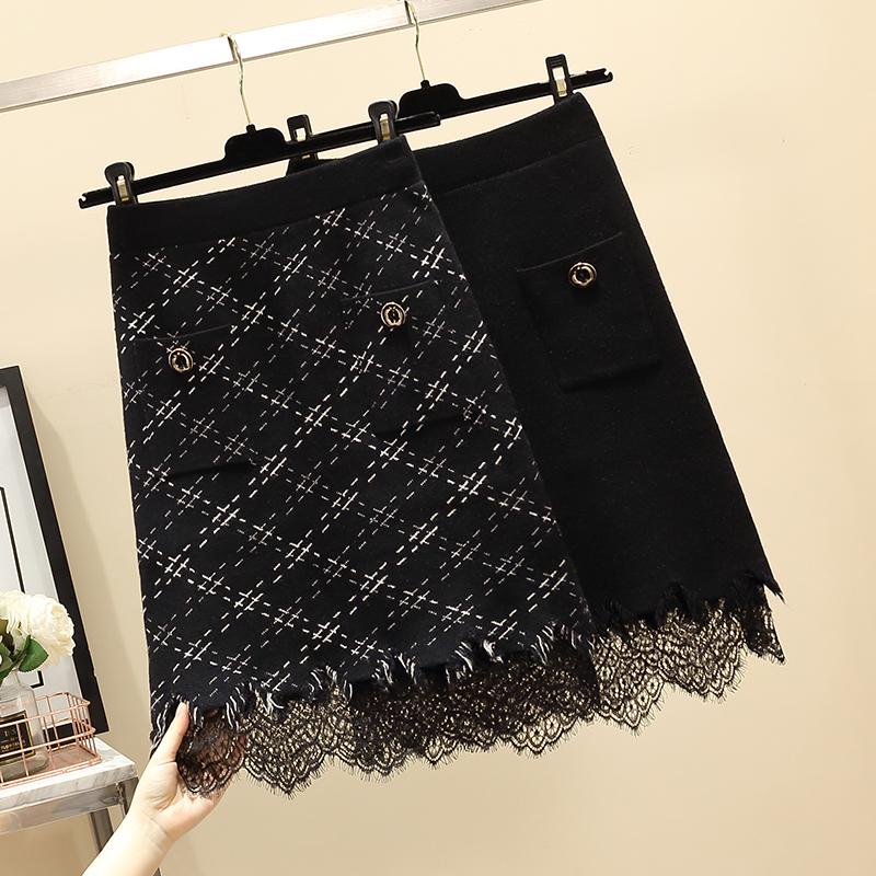 Изображение товара: Женская трикотажная юбка, черная винтажная юбка оверсайз d большого размера на осень, D0436, 2020