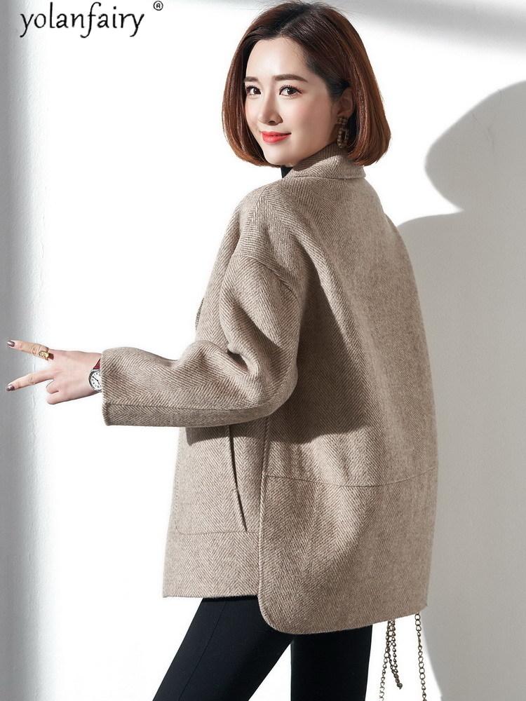 Изображение товара: 2020 шерстяное пальто Женская куртка кашемировая Альпака корейские элегантные пальто и куртки женские ручной работы большие пальто Abrigo Mujer KS1832