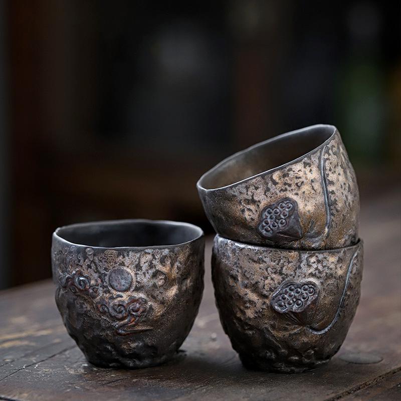 Изображение товара: CHANSHOVA 100ml Chinese retro style Handmade Relief texture Pottery teacup Coffee cup China ceramics tea set H430