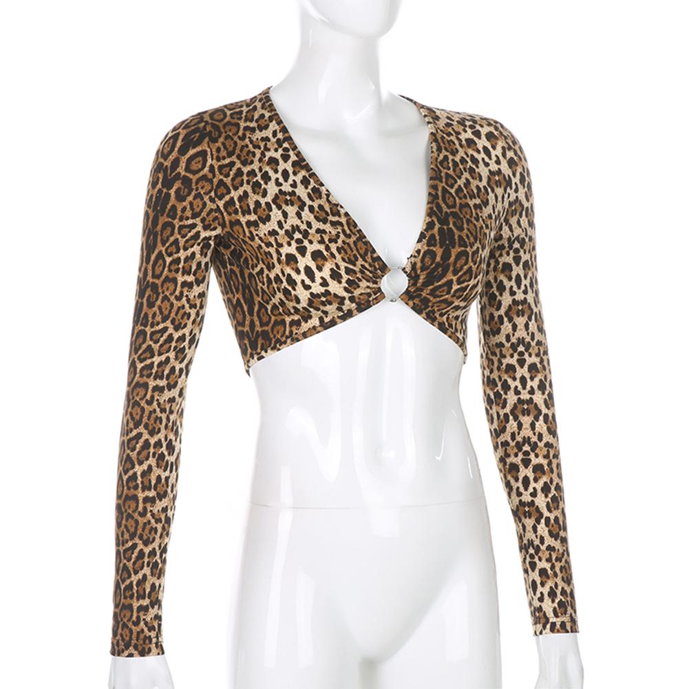 Изображение товара: Кроп-топ женский с леопардовым принтом, пикантная уличная одежда с длинным рукавом, Повседневная модная одежда в стиле харадзюке, Y2K