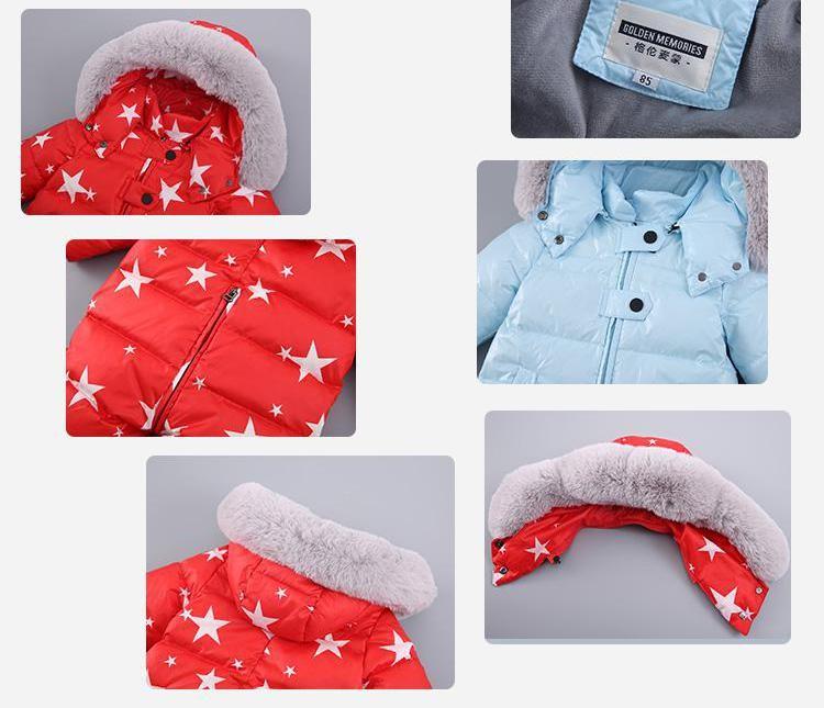 Изображение товара: 803 зимняя детская одежда, куртка для девочек, 90% утиного пуха, верхняя одежда, 4 цвета, детская зимняя куртка, комбинезон с красной звездой для мальчиков