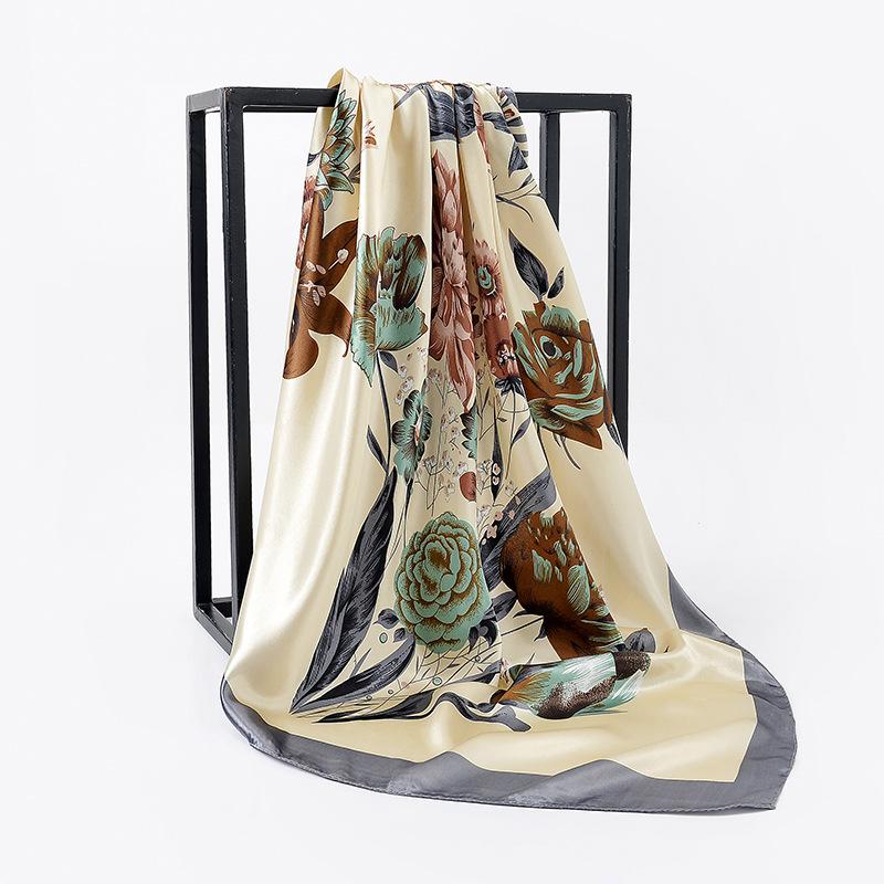 Изображение товара: Шарф женский Шелковый, сатиновый хиджаб, модный носовой платок с принтом, сумка, шарфы для волос, 90*90 см, квадратные шали, шейный платок, 2019