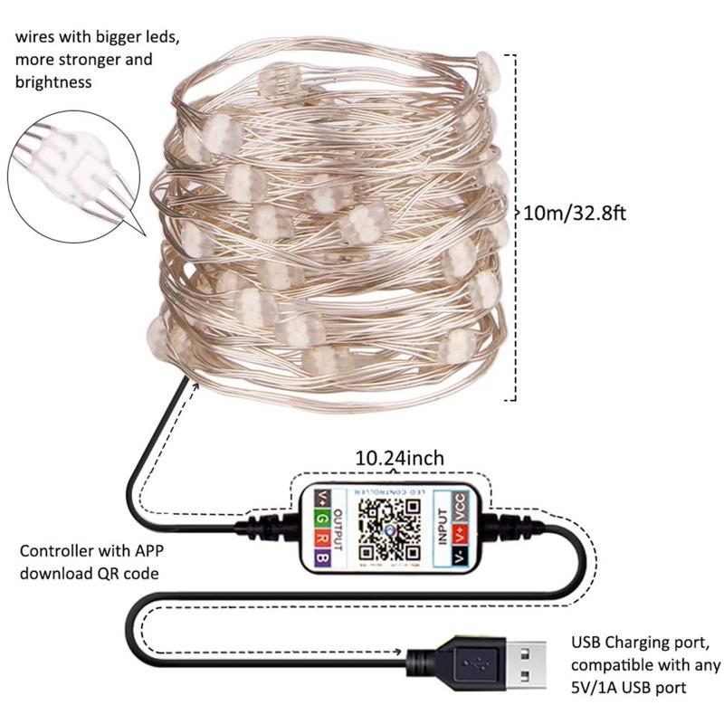 Изображение товара: 2/5/10/15/20 м светодиодный светильник строка Елочное украшение Медный провод Светильник s Bluetooth USB RGB приложение пульт дистанционного управления лампы